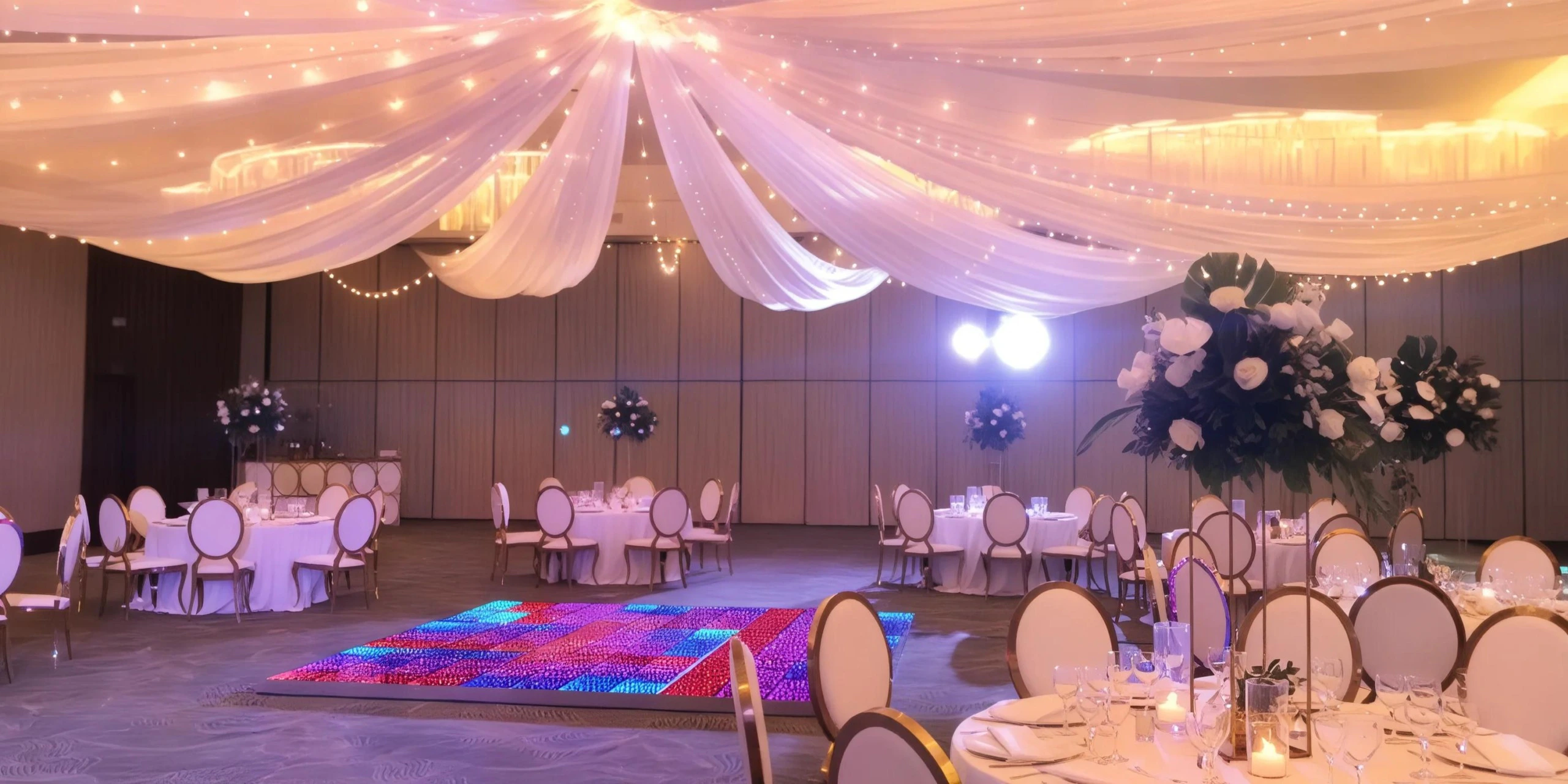 Ballroom wedding reception setup with elegant décor at Secrets Cap Cana Resort & Spa