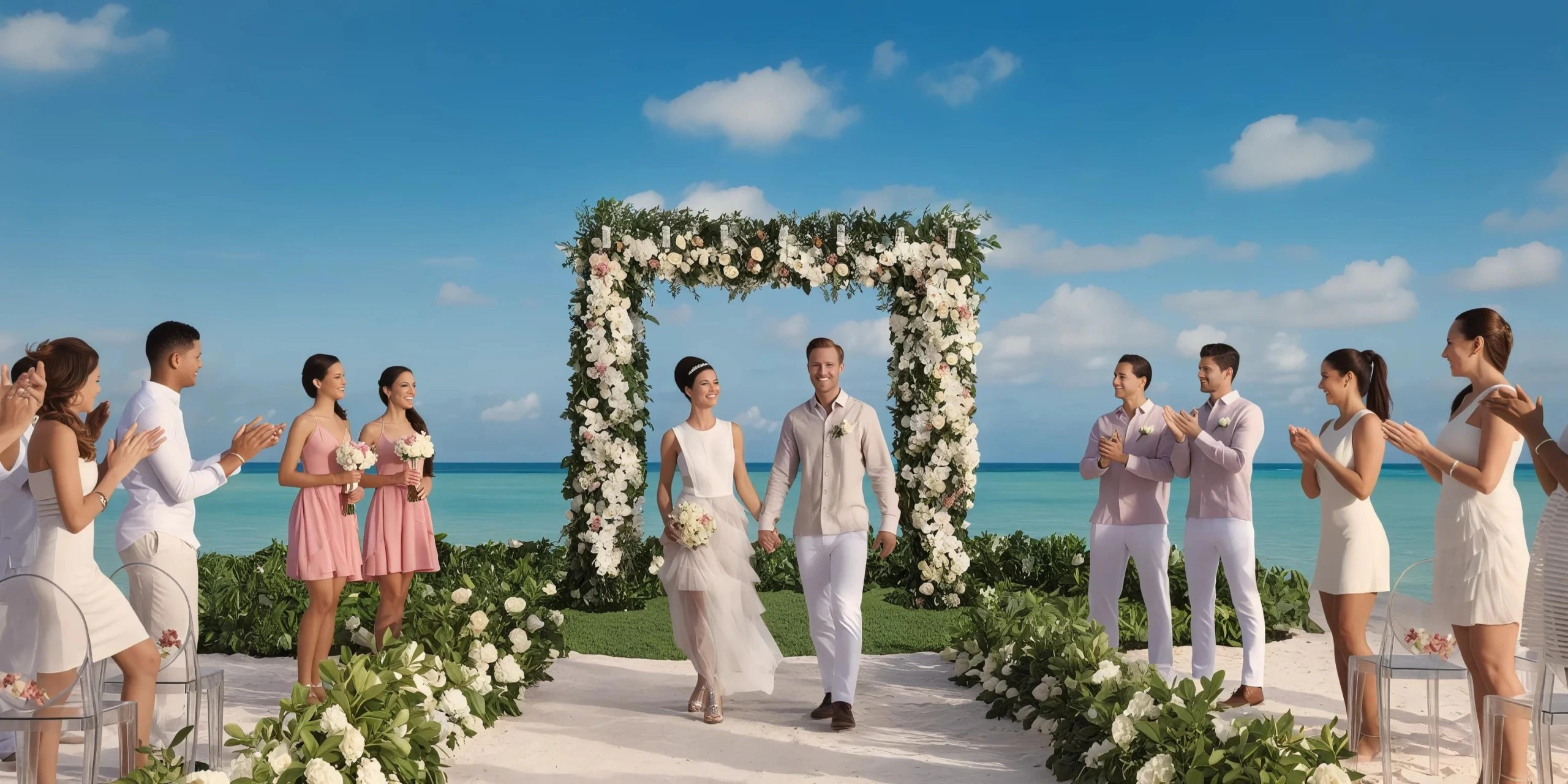 Preferred Beach wedding ceremony setup on the white-sand beach at Secrets Cap Cana Resort & Spa